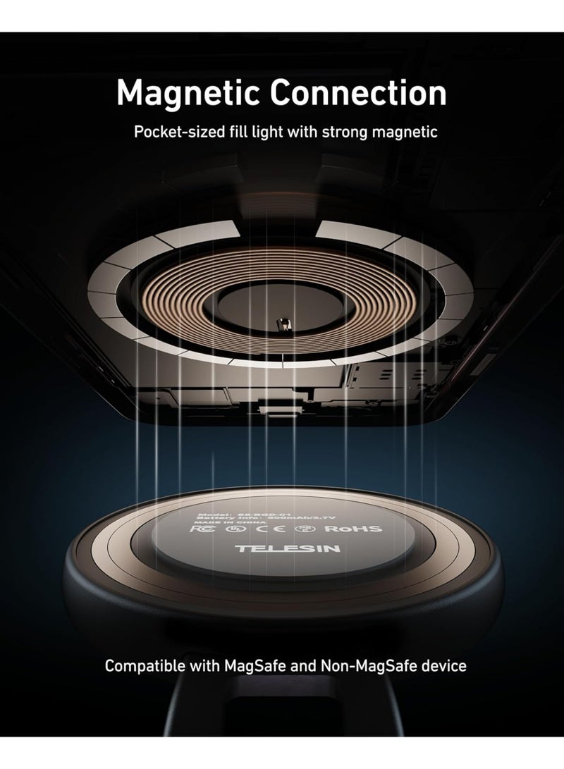 TELESIN C03 Magnetic Phone Beauty Selfie Light Compatible with iPhone Magsafe, CRI97 360° LED Selfie Ring Fill Light with Mirror for Selfies/Photography/TikTok/Zoom Calls/Video Conference(Black) - Image 4